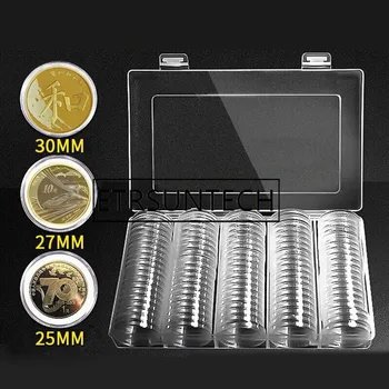 20sets 20/25/27/30mm Coin Capsules през цялата пластмасов държач монети Кутия Case Container With Storage Organizer Box for Coin Collection