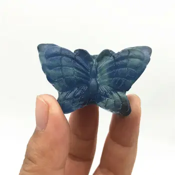 Ръчно изработени от естествен син флуорит кварц и планински кристал животни пеперуда изцеление естествени камъни и минерали
