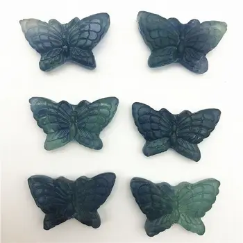 Ръчно изработени от естествен син флуорит кварц и планински кристал животни пеперуда изцеление естествени камъни и минерали