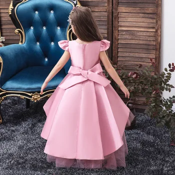 Baby Girls Beading Wedding Trailing Tuxedo dress сатен Сватба парти цветни рокли на принцеси за деца детски дрехи