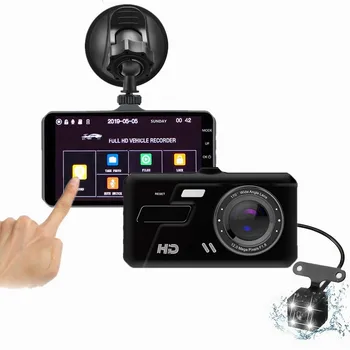 2020 New 4 Inch Dual Lens Touch Rearview Dash Cam 1080P Starlight Night Vision WDR G-Sensor Car Recorder Stream Media Car DVR