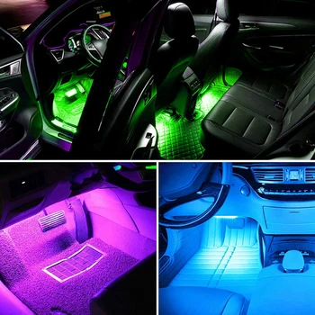12 В 4/48 ленти led светлина RGB автомобили краката светлина на околната среда безжично дистанционно атмосфера лампи авто интериор декоративни светлини
