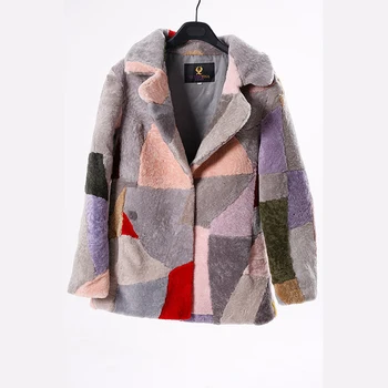 Натурална палто за жени зимна мода овча кожа вълна палто 2018 Дамски Лоскутная топлата кожа на горно облекло овче прическа дълго яке