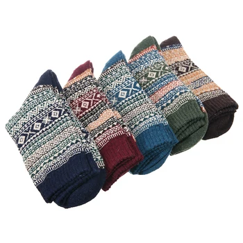 5 чифта мъжки чорапи, зимни топли меки вълнени дебели скандинавските възрастни чорапи спални чорапи един размер 5 цвята