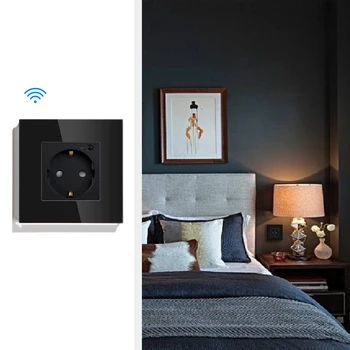 BSEED EU Standard Wifi Wall Socket Smart Socket Square WIFI, Socket поддържа Sasha Google Smart Home бял черен златен цвят