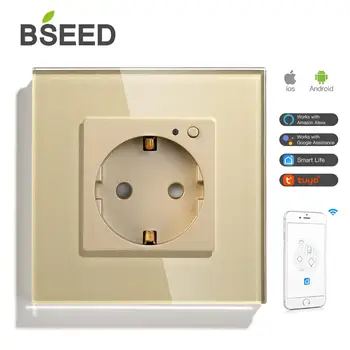BSEED EU Standard Wifi Wall Socket Smart Socket Square WIFI, Socket поддържа Sasha Google Smart Home бял черен златен цвят