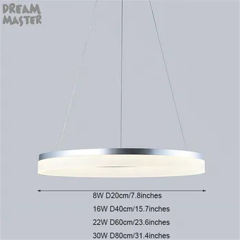 D20cm d40cm d60cm D80cm пръстен висящи лампи led модерни осветителни тела с мляко акрилно абажуром hanglampen industrieel country