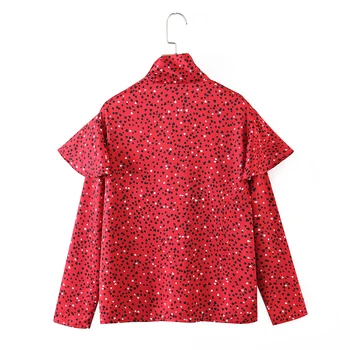 ZA 2020 Нова мода жените вратовръзка пеперуда сърцето печат шифоновая риза блузи лук риза с дълъг ръкав случайни свободни топове
