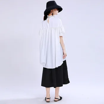 [ИАЛ] жени 2 начина да се носят дантела голям размер блуза нова стойка яка Половината ръкави свободна засаждане риза мода пролет лято 2021 1U655