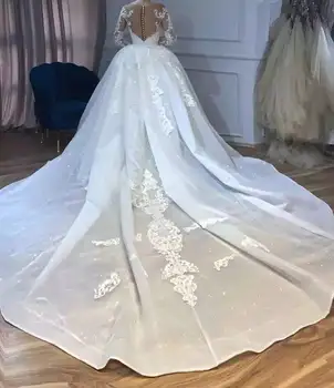 Свалящ пола на русалка с дълъг ръкав тюл, дантела с мъниста Кристал луксозни секси сватбена рокля сватбена рокля по поръчка размер SC01M