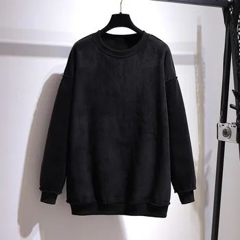 Нови дамски есен-зима плюс размер блузи за жени голяма дълъг ръкав печат Черна вълнена линия дебела тениска 3XL 4XL 5XL 6XL 7XL
