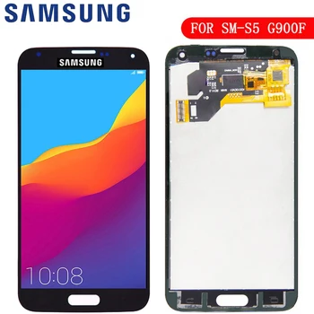 Новият Samsung Samsung S5 G900F дисплей LCD екран е чувствителен на допир дигитайзер Събрание съвместимост за Samsung Galaxy S5 G900 G900F LCD дисплей