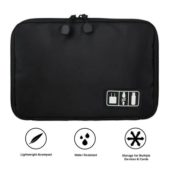 Черно пътуване Преносим USB кабел и чанта за съхранение на организаторът водоустойчив, устойчив на удари слушалки цифров приспособление, поставете цип на чанти 9. 5x7inch