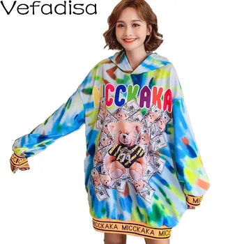Vefadisa Plus Size Colored Tie-dye Sweatshirt Women 2020 есен карикатура мечка принт hoody пуловер с качулка палто QYF3576