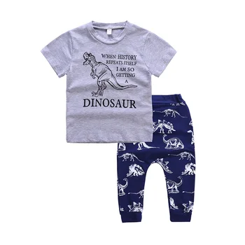 Момчетата облекло децата момче комплект дрехи лято децата бебе съоръжения динозавър t риза + панталон 1 2 3 4 5 6 7 години