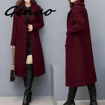 2020 стари жени вълна палто зима над коляното отличителни дебели дълги палта тънък топло яке Яке Дамско горно облекло плюс размер 4XL