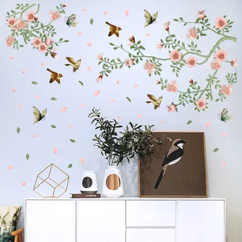 MAMALOOK Flower Bird LivingRoom Спалня Баня GlassDoor Decor рисувани стенни самозалепващи подвижни екологично чисти стикери за стена етикети