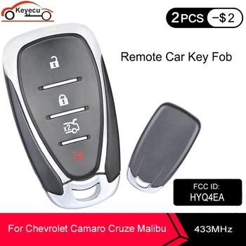 KEYECU Smart 3+1 4 бутон за дистанционно ключодържател 433 Mhz с чип ID46 за Chevrolet Camaro Cruze Malibu FCC: HYQ4EA с авариен ключ