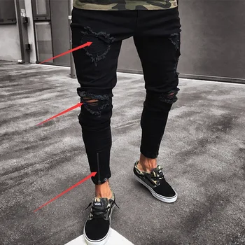 Мъжки дънки панталони Мъжки дрехи 2020 нов хип-хоп дънкови гащеризони дупка еластичен светкавица мъжки черни крака панталони на тънки дънки за мъже