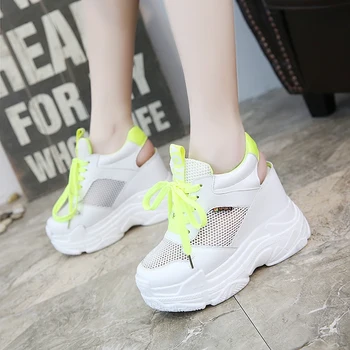 Ежедневни обувки Дамски обувки на равна подметка окото дишащи обувки на платформа танкетке 11 см летни маратонки Zapatillas Deportivas Mujer
