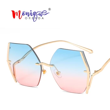 Луксозни vintage слънчеви очила без рамки дамска мода извънгабаритни дамски слънчеви очила с неправилна форма за Дама океана лещи нюанси UV400
