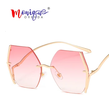 Луксозни vintage слънчеви очила без рамки дамска мода извънгабаритни дамски слънчеви очила с неправилна форма за Дама океана лещи нюанси UV400