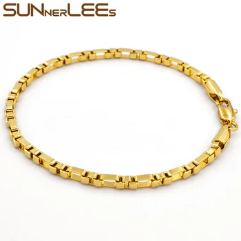 SUNNERLEES Fashion Jewelry White Rose Gold Color Bracelet 3 мм Box Линк Chain For Mens Womens Gift C11 B