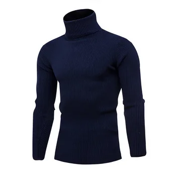 Мъжки пуловер мода висока яка мъжки пуловер удобен всекидневен мъжки пуловер пуловер плътен цвят плета мъжки блузи
