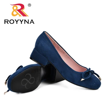 ROYYNA 2019 обувки на високи токчета женски помпи Flock Single Woman Dress Обувки с дебели токове през цялата чорап квадратни токчета женски помпи удобни