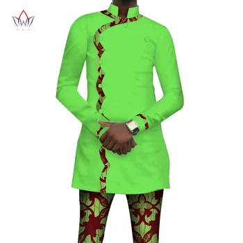 Базен Рише Африка принт китайски стил копчета топ и панталон комплекти Анкара облекло 2 бр панталони, комплекти за мъже Африканска облекло WYN408