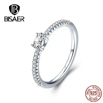 BISAER Romantic 925 Sterling Silver Ring Finger Forever Love Ring AAA Циркон за жени сватбен марка сватбени бижута GXR524