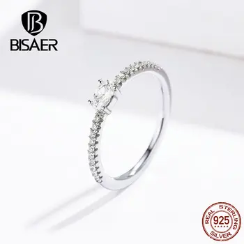 BISAER Romantic 925 Sterling Silver Ring Finger Forever Love Ring AAA Циркон за жени сватбен марка сватбени бижута GXR524