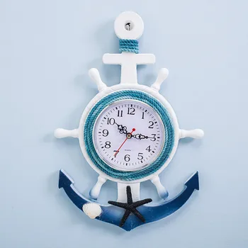 Европейските стенни часовници морски стил часовници дървени висящи часове време за дома детска спалня декорация навигационна лодка с котва дизайн