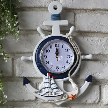 Европейските стенни часовници морски стил часовници дървени висящи часове време за дома детска спалня декорация навигационна лодка с котва дизайн