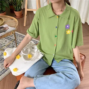 Alien Кити Korea Sweet Vintage Губим Summer Print Цветни Къси Ръкави Fresh All Match Chic Sweet Simple Casual Shirt 4 Цвята
