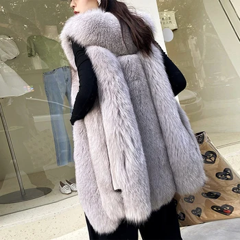 2020 високо качество кожа жилетка палто лукс изкуствен Лисица топли дамски палта жилетки зимна мода кожа Женски палто, сако, жилетка Веста 3XL