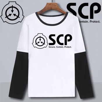 Унисекс аниме SCP Foundation Secure Contain Protect памук ежедневни тениска чай с дълъг ръкав пълна тениска