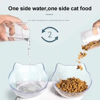 Meigar ъгъл на наклона 15° пластмасова прозрачна купа за котешки храна двойна купа свалящ се лесно почистване нескользящая защита на шийката на матката