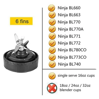 Най-добрите продажба на 2 броя 6 перки Ninja Blender Blade дубликат част на долната част 6 глезените в събирането на 2 миене гума за Nutri Ninja Mixing Cup