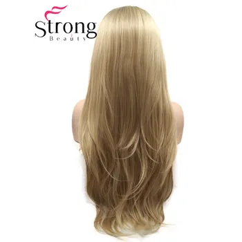StrongBeauty естествени директни синтетични дантелени предната перуки черното злато блондин топлоустойчива перуки със средната част от перука, Завързана за жени