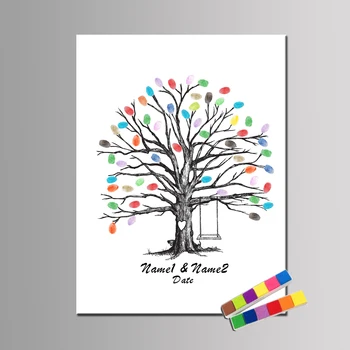 Персонализиране На Пръстови Отпечатъци Книга За Любовта Tree Hand Draw Сватбен Подарък Baby Shower Отпечатък На Палеца Книга За Гости Birthday Спомен 2 Ink