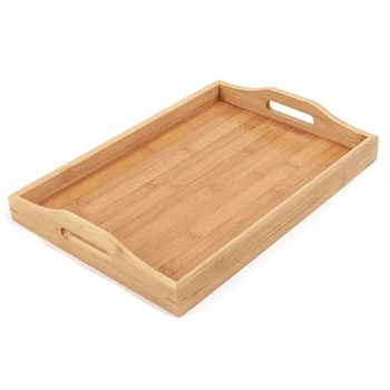 Сервировочный тава бамбук - дървен поднос с дръжки - отлично подходящ за масата за хранене тави, употребявани, чаено на тавата, барного табла, табла за закуска или друго хранене на тавата