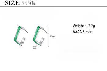 Зелени Геометрични Прост Малък Квадрат Сребро 925 Обеци За Жени Корейски Модерен Минималистичен Бижута Подаръци