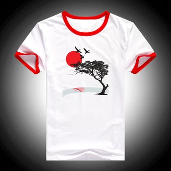 Японски стил жените тениска 2019 червен залез птица череши печат Майк лято harajuku риза femme бял camisetas mujer