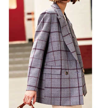 AEL туид яке женски кариран вълнен блейзър мода свободна асиметрия ежедневни връхни дрехи 2019 зимно яке палто