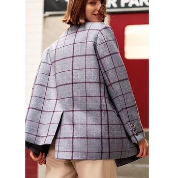 AEL туид яке женски кариран вълнен блейзър мода свободна асиметрия ежедневни връхни дрехи 2019 зимно яке палто