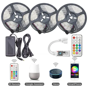 Алекса Google Assistant IFTTT Phone Controlled Wireless WiFi LED Strip SMD2835 12V RGB LED Light Strip+LED Controller+2A 3A Power