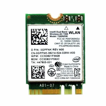 Безжична Адаптерная карта за Dell Intel Wireless 7260 7260ngw WLAN WiFi 802.11 ac/a/b/g/n + Bluetooth 4.0 Card GPFNK