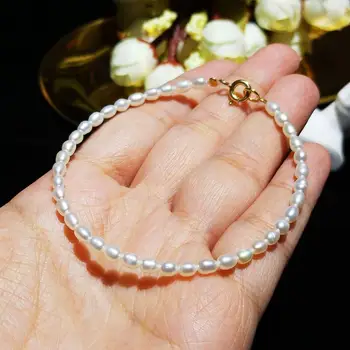 Лий Джий Бял сладководни перли гривна от натурален ориз форма мъниста около 2-3мм сребро 925 с цип за майката на момичетата подарък