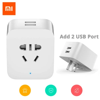 Оригинал Mijia Xiaomi Smart Socket Plug WiFi управление на брояч на мощност таймер преминете Dual USB socket стандартен Pluge Power socket